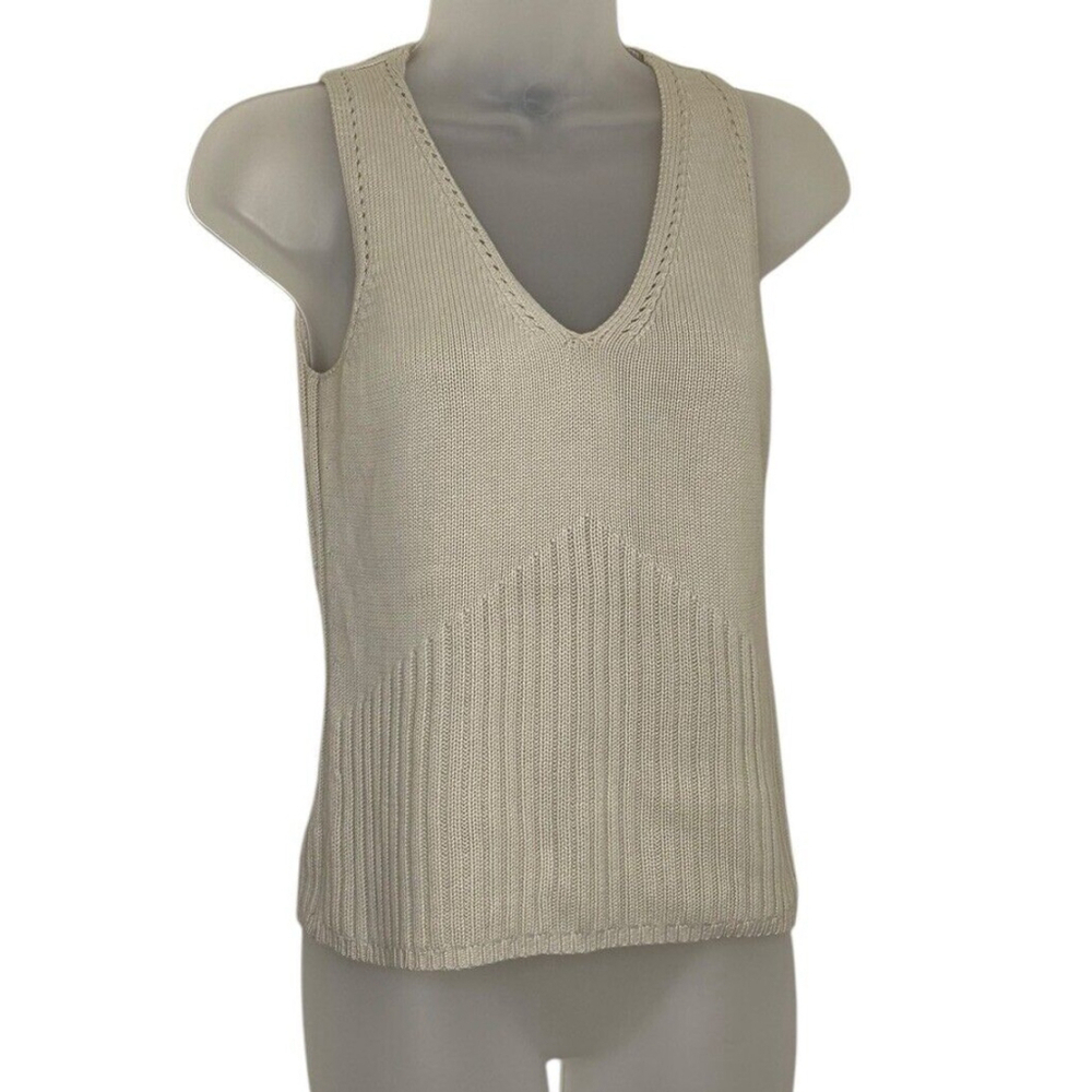 Express Women’s Ribbed Knit Vest Beige Preppy Light Academia Y2K‎ 90s Fits Small
